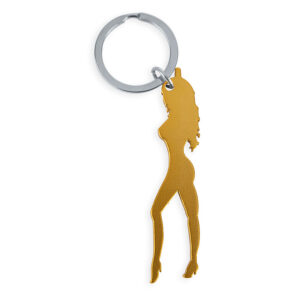 POTENTE - DIABLO PICANTE - CHAVEIRO COM SILHUETA FEMININA NA COR DOURADA COM ABRIDOR DE CERVEJA