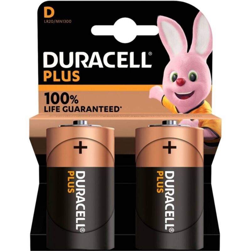 POTENTE - DURACELL - BATERIA ALCALINA PLUS POWER 100 D LR20 2 UNIDADES