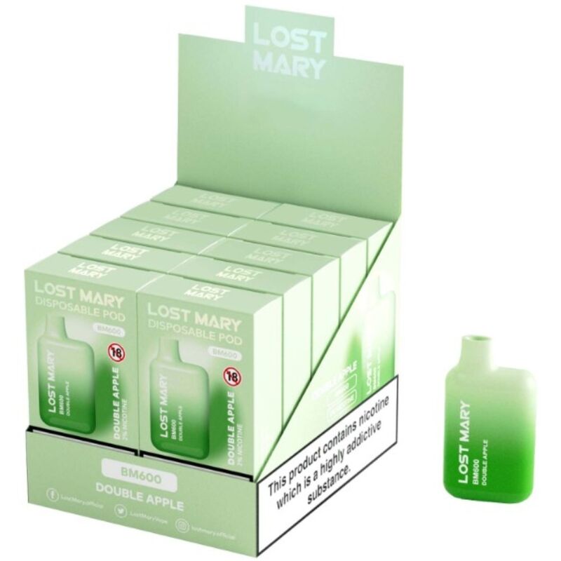 POTENTE - LOST MARY - (EXPOSITOR PROFESSIONAL PACK -10 UNIDADES) BM600 NICOTINE VAPER 2% DESCARTÁVEL DUPLO APPLE