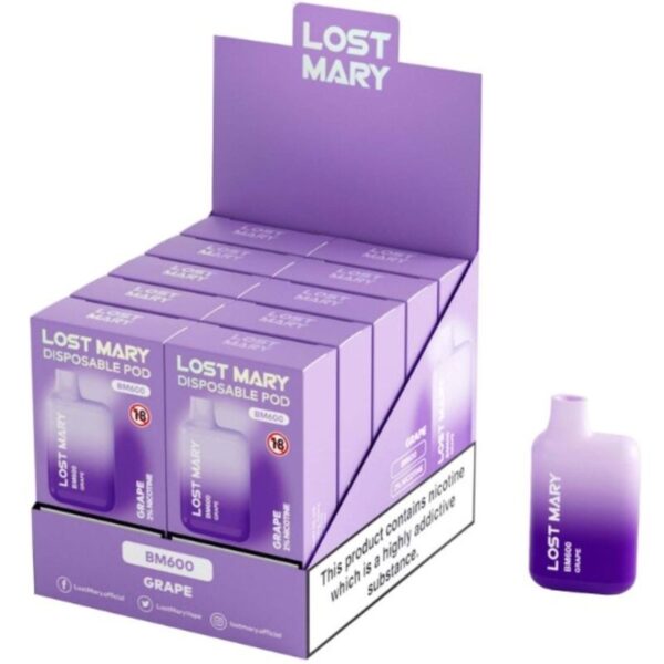 POTENTE - LOST MARY - (EXPOSITOR PROFESSIONAL PACK -10 UNIDADES) BM600 NICOTINE VAPER 2% UVA DESCARTÁVEL