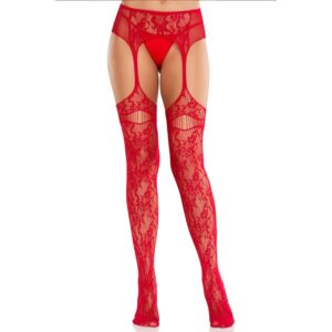 POTENTE - LEG AVENUE - MEIAS DE RENDA COM LIGAS VERMELHAS