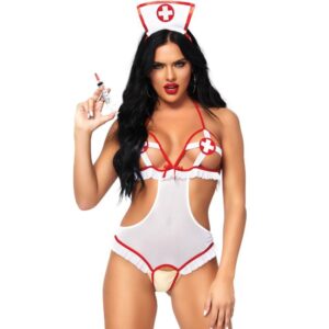 POTENTE - LEG AVENUE - NURSE ABERTO CROTHLESS TEDDY TAMANHO ÚNICO