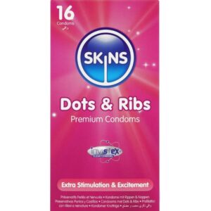POTENTE - SKINS - DOTS & RIBS PREMIUM PRESERVATIVOS PACOTE COM 16