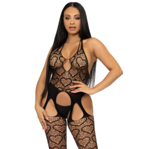POTENTE - LEG AVENUE - BODYSTOCKING DE RED CON TIRANTES TALLA ÚNICA - NEGRO