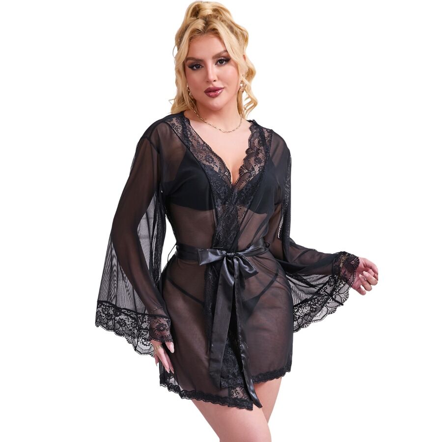 POTENTE - SUBBLIME - ROBE DE TECIDO TRANSPARENTE COM DETALHE DE RENDA PRETO S/M