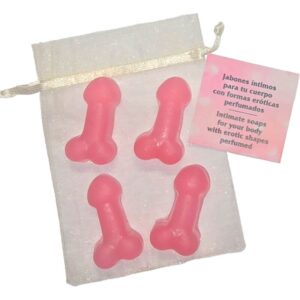 POTENTE - DIABLO PICANTE - 4 MINI SABONETES PERFUMADOS EM FORMA DE PÊNIS ROSA