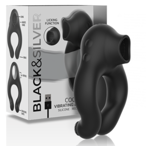 POTENTE - BLACK&SILVER - ANEL VIBRADOR DE SILICONE 3 MOTORES RECARREGÁVEIS PRETO