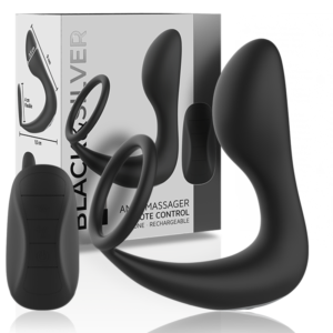 POTENTE - BLACK&SILVER - MASSAGER ANAL COM CONTROLE REMOTO SILICONE RECARREGVEL PRETO