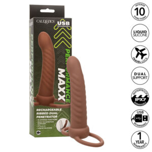 POTENTE - CALEXOTICS - MAXX RIBBED DUAL PENETRATOR 10 VIBRAÇÕES MARROM
