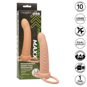 POTENTE - CALEXOTICS - MAXX RIBBED DUAL PENETRATOR 10 VIBRAÇÕES CARNE