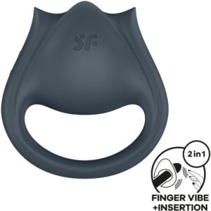 POTENTE - SATISFYER - PERFECT PAIR 2 MULTIVIBRANTES 2 EM 1 ANEL PARA PÊNIS E ESTIMULADOR DE DEDO CINZA