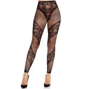 POTENTE - LEG AVENUE - CALÇA MEIA-CALÇA SEM PÉS DE RENDA E TRANSPARÊNCIA PRETA