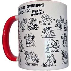 POTENTE - DIABLO PICANTE - CANECA KAMASUTRA POSITIONS BRANCA COM ALÇA VERMELHA 370 ML