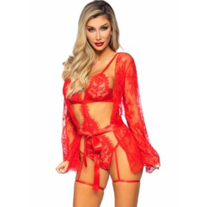 POTENTE - LEG AVENUE - 86123 CONJUNTO DE ROBE COM DENDY E LIGA VERMELHO TAMANHO M