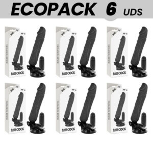 POTENTE - ECOPACK 6 UNIT - BASECOCK CONTROLE REMOTO VIBRADOR REALÍSTICO PRETO 20 CM -O- 4 CM