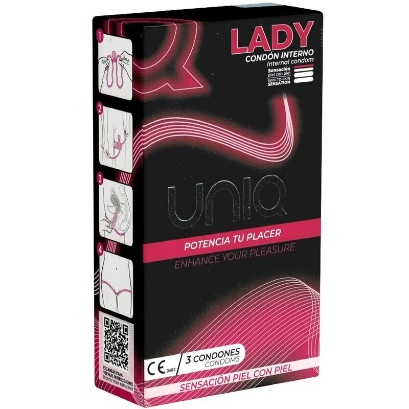 POTENTE - UNIQ - LADY CONDOM PRESERVATIVOS FEMININOS SEM LÁTEX COM CINTA LIGA 3 UNIDADES