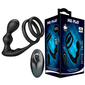 POTENTE - MR PLAY - PLUG ANAL VIBRATÓRIO COM ANEL PENIANO E CONTROLE REMOTO