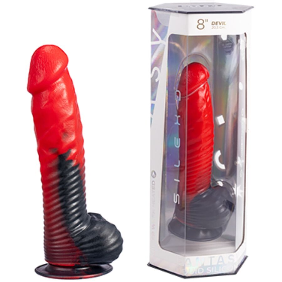 POTENTE - SILEXD - DEVIL DILDO FANTASIA DE SILICONE LÍQUIDO TERMOREATIVO VERMELHO E PRETO 20