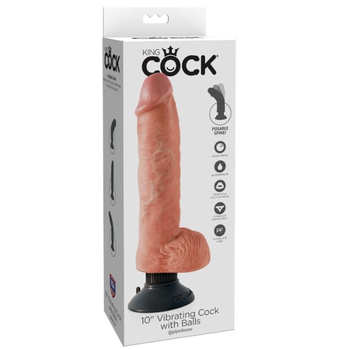POTENTE - KING COCK - DILDO VIBRANTE COM TESTÍCULOS 25.5 CM COR NATURAL