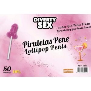 POTENTE - DIABLO GOLOSO - 50 PIRULITOS DE PÊNIS GIN TÔNICA SABOR MORANGO 10% ÁLCOOL