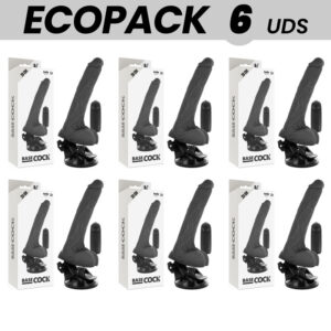 POTENTE - ECOPACK 6 UNIT - BASECOCK VIBRADOR REALÍSTICO DE CONTROLE REMOTO PRETO COM TESTÍCULOS 20 CM -O- 4 CM