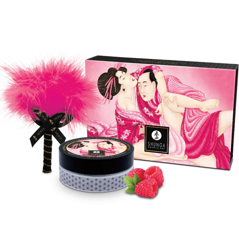 POTENTE - SHUNGA - KIT DE PÓ DE MASSAGEM COMESTÍVEL FRAMBOESA