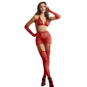 POTENTE - SUBBLIME - 952181 BODYSTOCKING DE REDE COM LUVAS E DIAMANTES VERMELHO TAMANHO ÚNICO