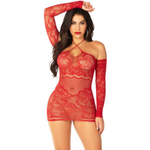POTENTE - LEG AVENUE - MINI VESTIDO DE MALHA MANGA COMPRIDA OMBRO A OMBRO VERMELHO