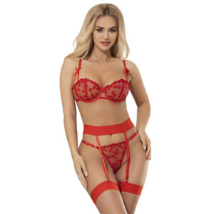 POTENTE - SUBBLIME - 954338 SUTIÃ COM ESTAMPA DE CORAÇÃO + TANGA + CINTO-LIGA VERMELHO L/XL