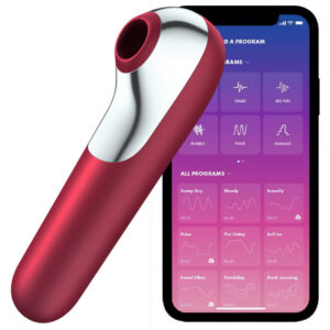POTENTE - SATISFYER - VIBRADOR E SUCCIONADOR DUAL LOVE COM AR PULSADO VERMELHO