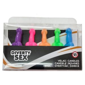 POTENTE - DIABLO PICANTE - CAIXA COM 5 VELAS EM FORMATO DE PÊNIS EM CORES DIFERENTES