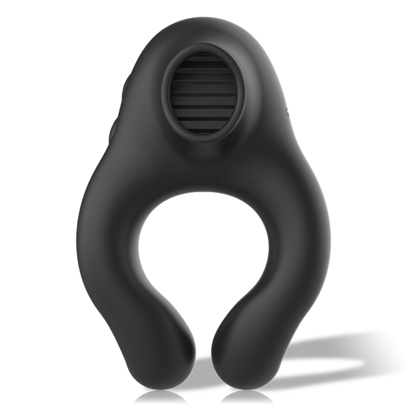 POTENTE - BLACK&SILVER - ANEL VIBRADOR DE SILICONE 3 MOTORES RECARREGÁVEIS PRETO