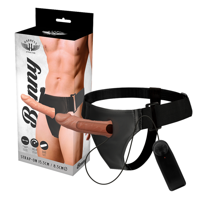 POTENTE - HARNESS ATTRACTION - RNES HOLLOW BENNY COM VIBRADOR 15 CM -O- 4.5 CM