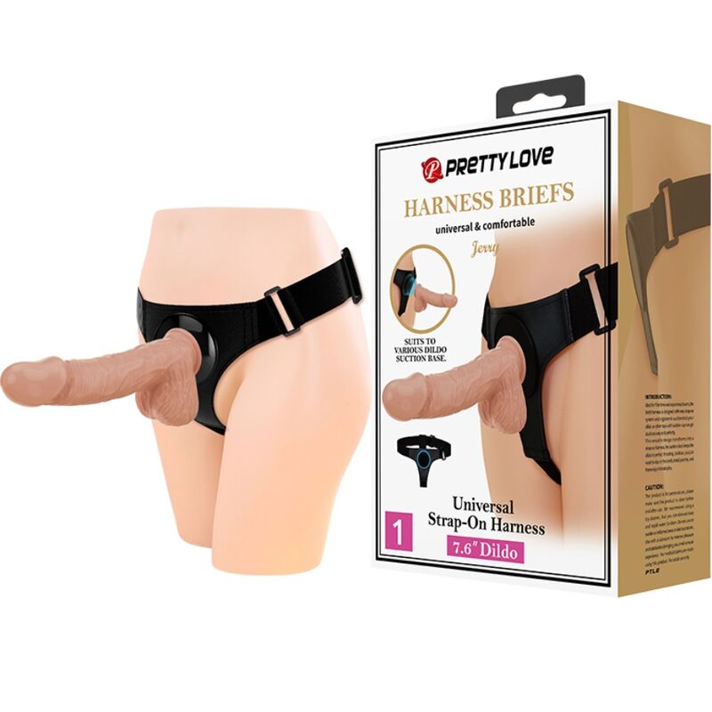 POTENTE - PRETTY LOVE - ARNÊS CUECAS ARNÊS UNIVERSAL COM DILDO JERRY 21.8 CM NATURAL