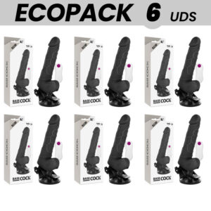 POTENTE - ECOPACK 6 UNIT - BASECOCK VIBRADOR REALISTA CONTROLE REMOTO PRETO COM TESTÍCULOS 19.5 CM -O- 4 CM