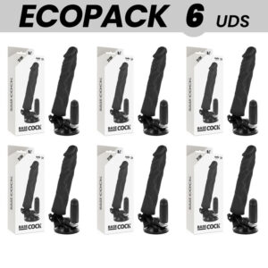 POTENTE - ECOPACK 6 UNIT - BASECOCK CONTROLE REMOTO VIBRADOR REALÍSTICO PRETO 21 CM -O- 4 CM
