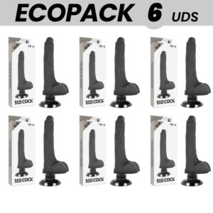 POTENTE - ECOPACK 6 UNIT - BASECOCK VIBRADOR REALÍSTICO 2-1 PRETO 18.5 CM -O- 4 CM