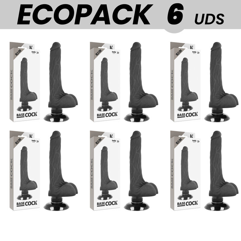 POTENTE - ECOPACK 6 UNIT - BASECOCK VIBRADOR REALÍSTICO 2-1 PRETO 18.5 CM -O- 4 CM