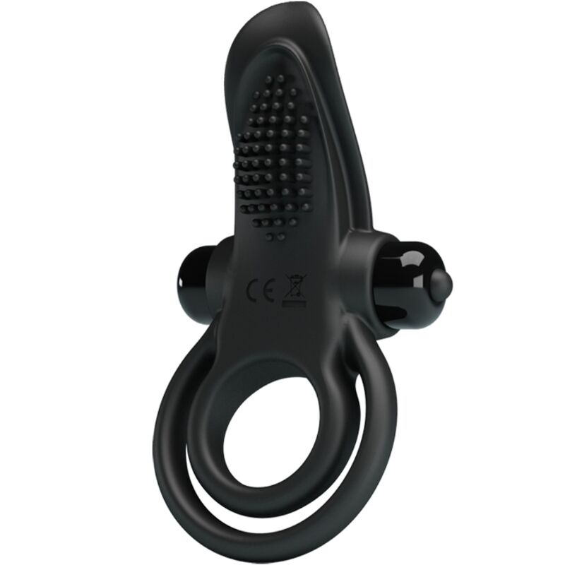 POTENTE - PRETTY LOVE - ANEL VIBRATÓRIO DUPLO + ESTIMULADOR DE CLITÓRIS 10 VIBRAÇÕES PRETO