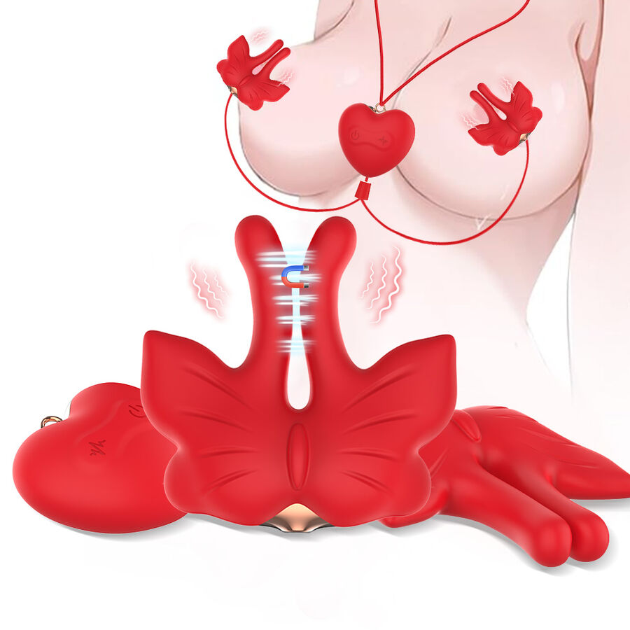 ARMONY - GRAMPOS MAGNÉTICOS PARA MAMILOS COM VIBRAÇÃO FORMATO BORBOLETA VERMELHO - Image 2