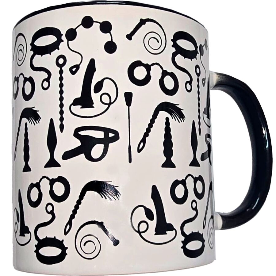 POTENTE - DIABLO PICANTE - CANECA BONDAGE BRANCA COM ALÇA PRETA 370 ML