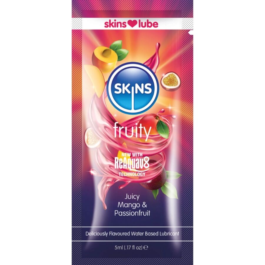 POTENTE - SKINS - LUBRIFICANTE À BASE DE ÁGUA COM SABOR FRUTADO DE MANGA E MARACUJÁ - DOSE ÚNICA DE 5 ML
