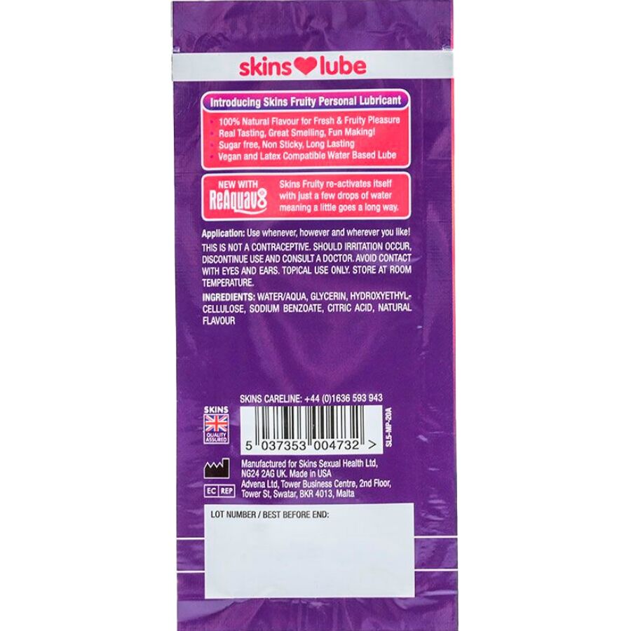 SKINS - LUBRIFICANTE À BASE DE ÁGUA COM SABOR FRUTADO DE MANGA E MARACUJÁ - DOSE ÚNICA DE 5 ML - Image 2