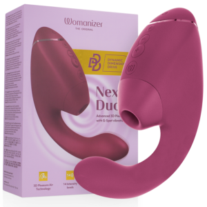 POTENTE - WOMANIZER - DUO NEXT ESTIMULADOR DUPLO DE CLITOR E PONTO G ROSA ESCURO