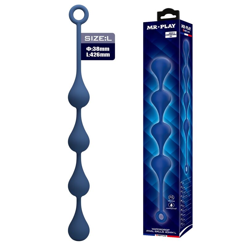 POTENTE - MR PLAY - BOLINHAS ANAL DE SILICONE AZUIS TAMANHO G 42