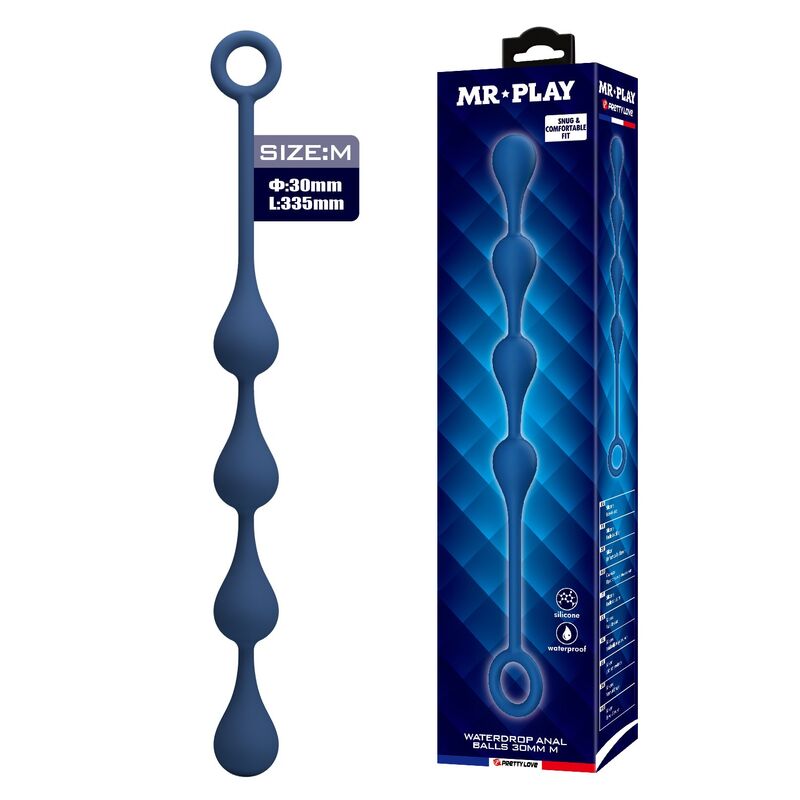 POTENTE - MR PLAY - BOLINHAS ANAL DE SILICONE AZUIS TAMANHO M 33 CM