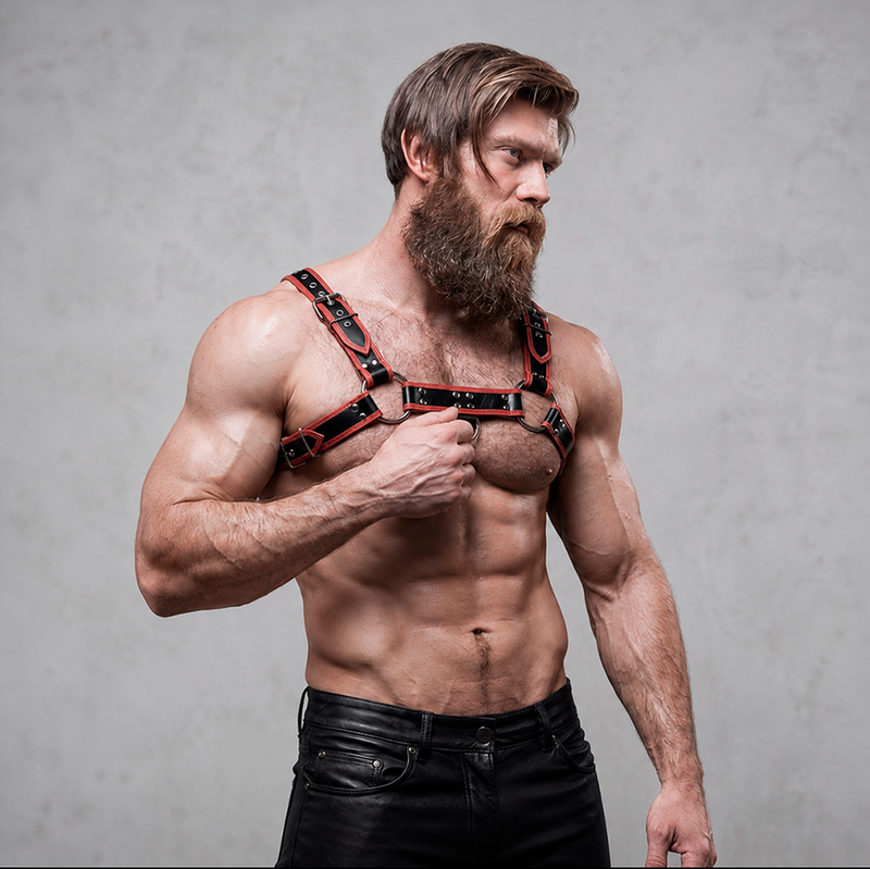 FETISH SUBMISSIVE ATTITUDE - ECO LEATHER CHEST STRAP HARNESS MEN BLACK/RED - Image 6
