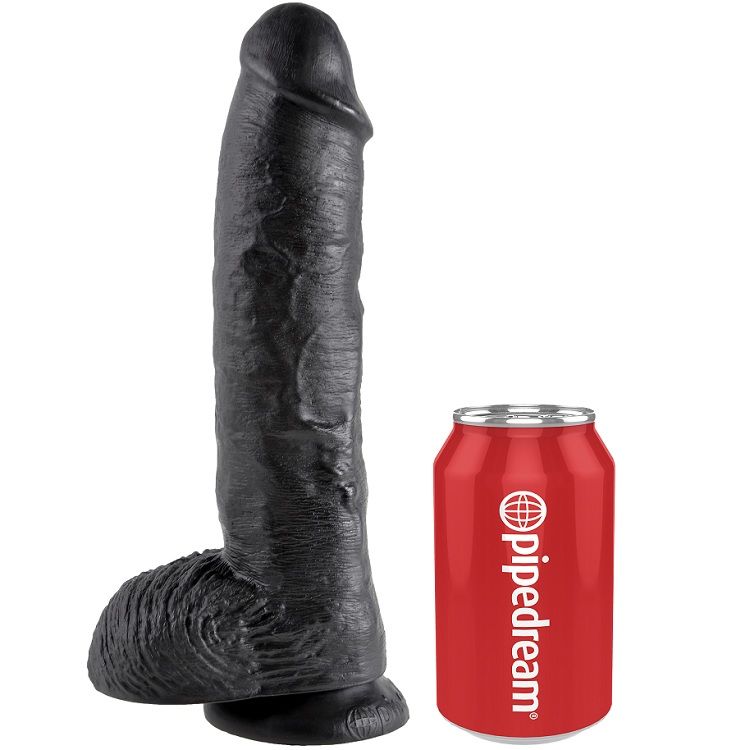 POTENTE - KING COCK - DILDO PRETO COM BOLAS 25.4 CM