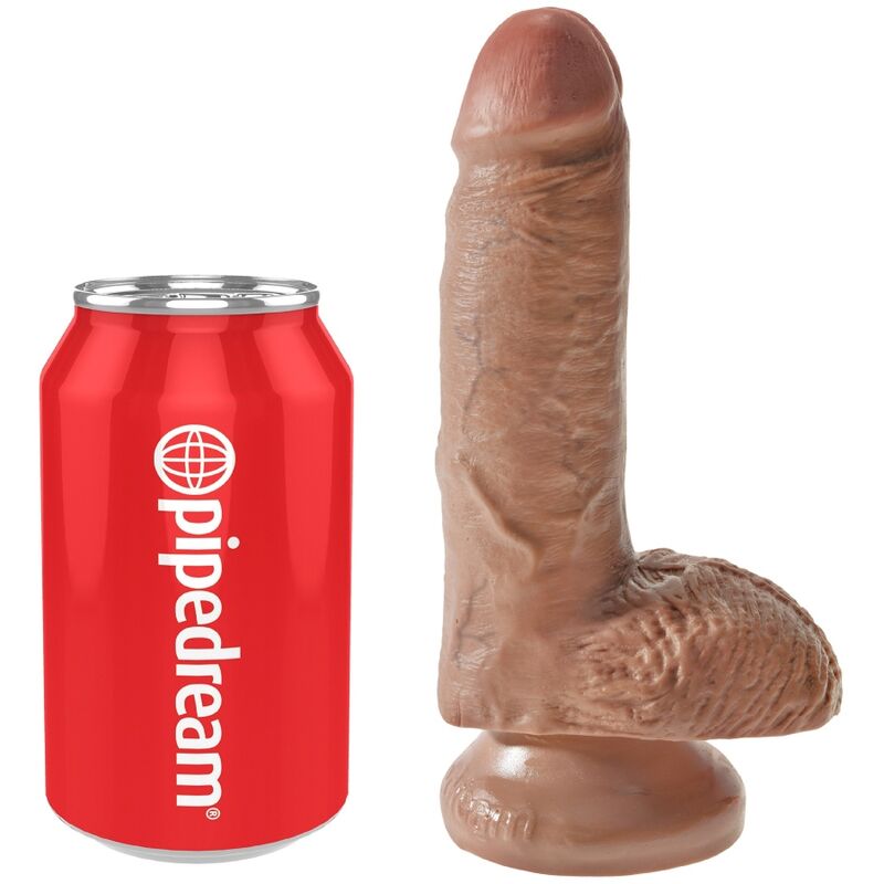 POTENTE - KING COCK - PÊNIS REALÍSTICO COM BOLAS 13.2 CM CARAMELO