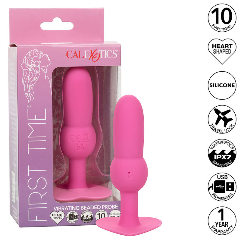 POTENTE - CALEXOTICS - FIRST TIME PLUG ANAL SONDA DE CONTAS 10 VIBRAÇÕES ROSA